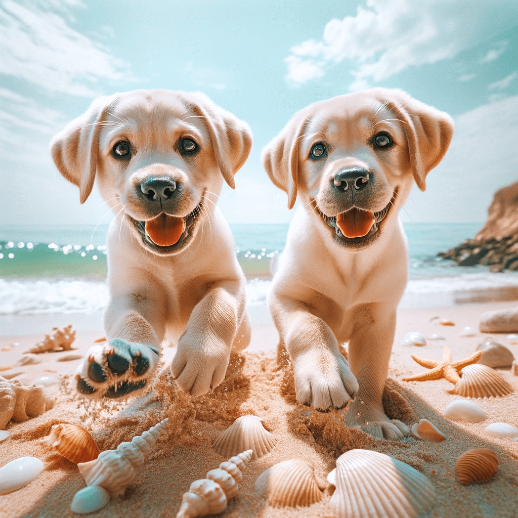 green_Labrador_puppies_with_a_subtle_green_hue_to_their_fur_playfully_frolicking_on_a_sunny_beach
