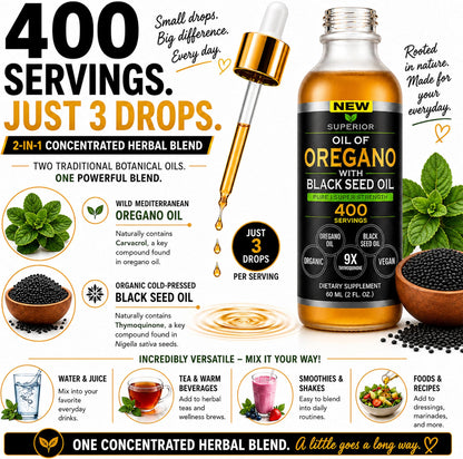 Oil of Oregano With Black Seed Oil Drops - 400 Servings