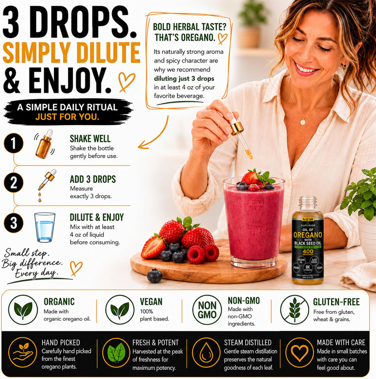 Oil of Oregano With Black Seed Oil Drops - 400 Servings