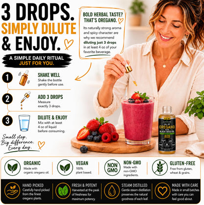 Oil of Oregano With Black Seed Oil Drops - 400 Servings