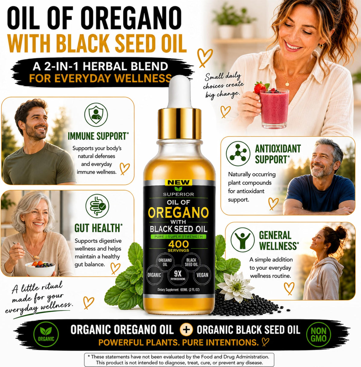 Oil of Oregano With Black Seed Oil Drops - 400 Servings