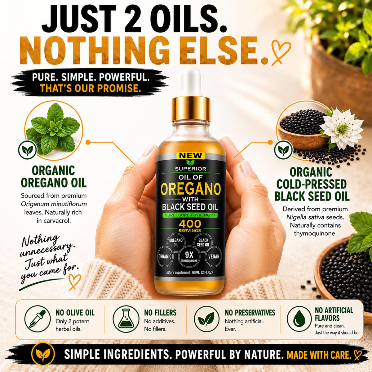 Oil of Oregano With Black Seed Oil Drops - 400 Servings