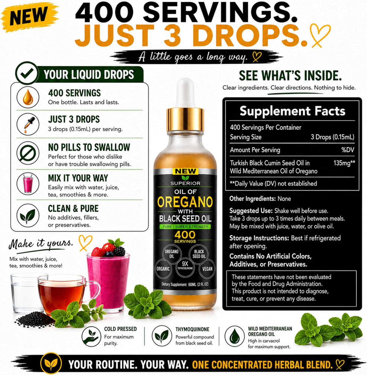 Oil of Oregano With Black Seed Oil Drops - 400 Servings