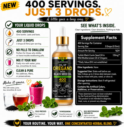 Oil of Oregano With Black Seed Oil Drops - 400 Servings