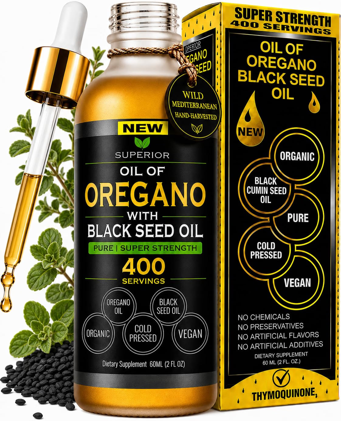 Oil of Oregano With Black Seed Oil Drops - 400 Servings