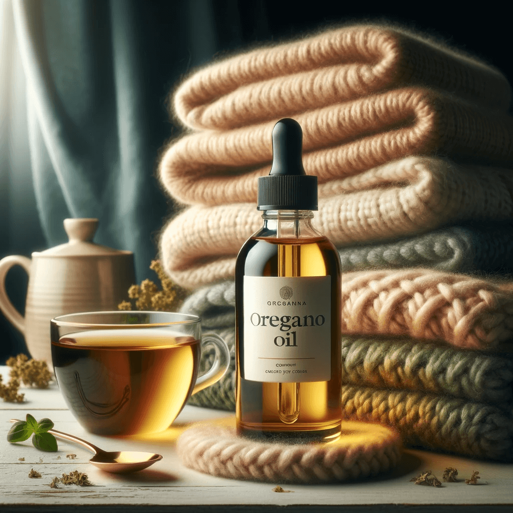 oregano_oil_bottle_displayed_alongside_a_stack_of_cozy_blankets_and_a_warm_cup_of_tea