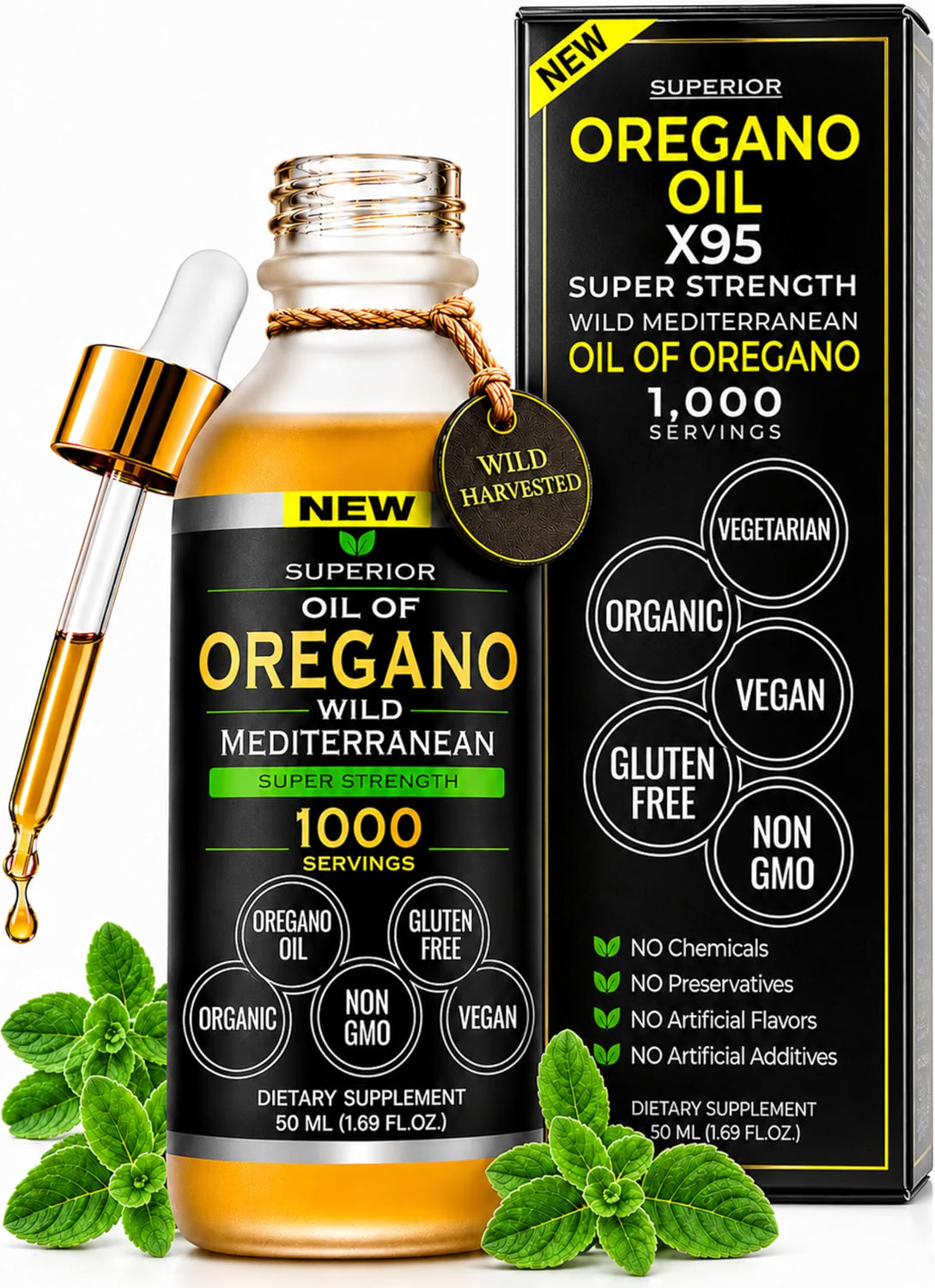 Oregano Oil Drops - 1,000 Servings | Organic Wild Mediterranean Oregano Oil