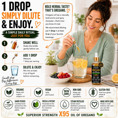Oregano Oil Drops - 1,000 Servings | Organic Wild Mediterranean Oregano Oil