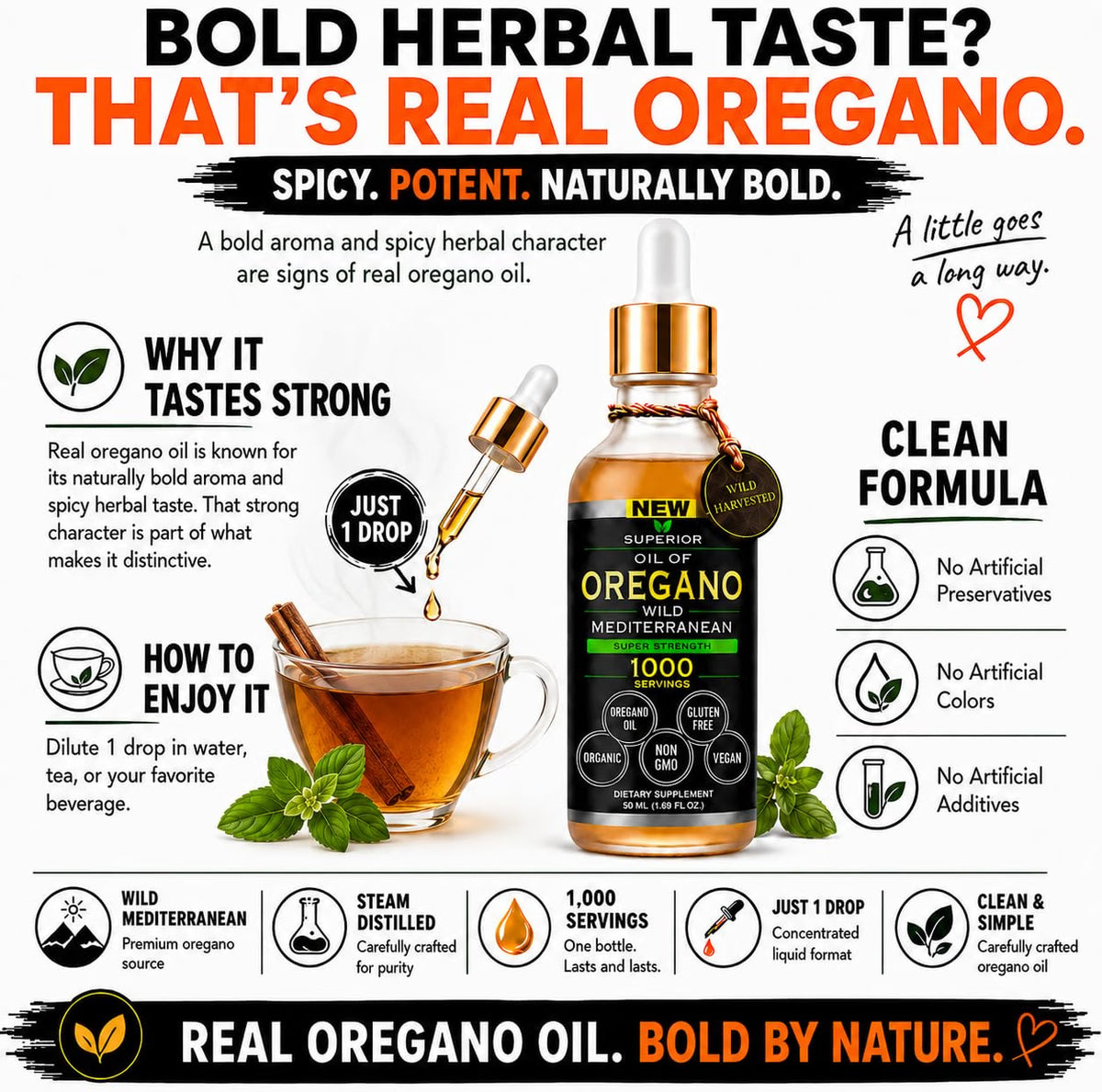 Oregano Oil Drops - 1,000 Servings | Organic Wild Mediterranean Oregano Oil