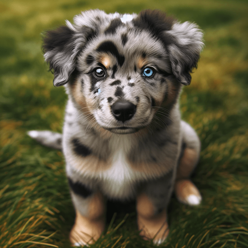 puppy_with_a_merle_patterned_coat_sitting_on_grass_with_one_blue_eye_and_one_brown_eye_looking_directly_at_the_camera