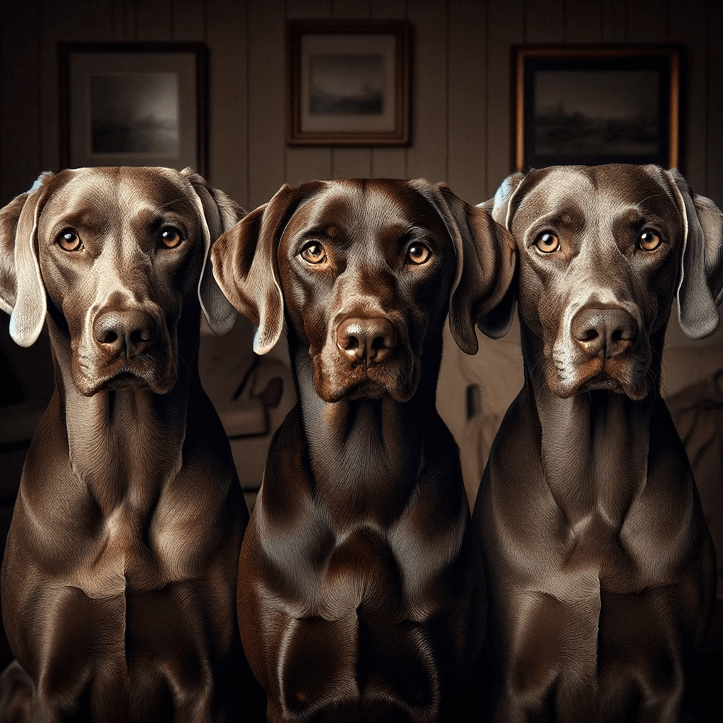 three_chocolate-brown_Labmaraners_with_matching_expressions_and_deep_soulful_eyes_appearing_to_be_in_a_home_setting._The_dogs_ar