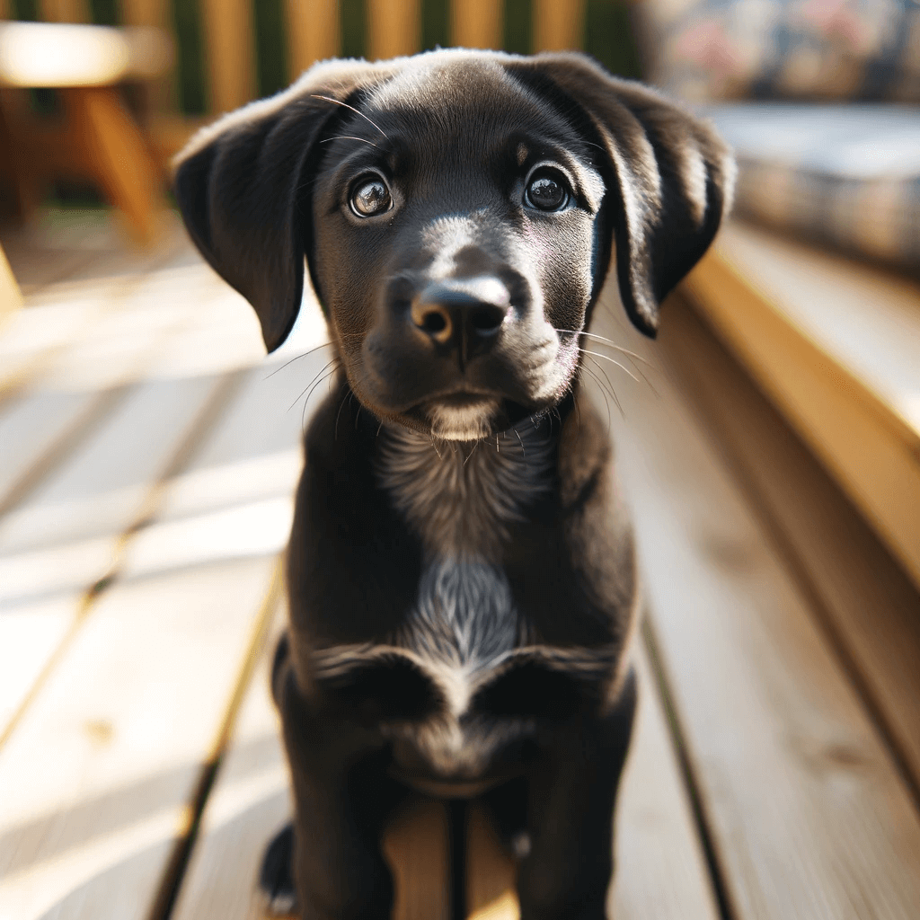 young_Labahoula_puppy_with_a_shiny_black_coat_sitting_attentively_on_a_wooden_deck
