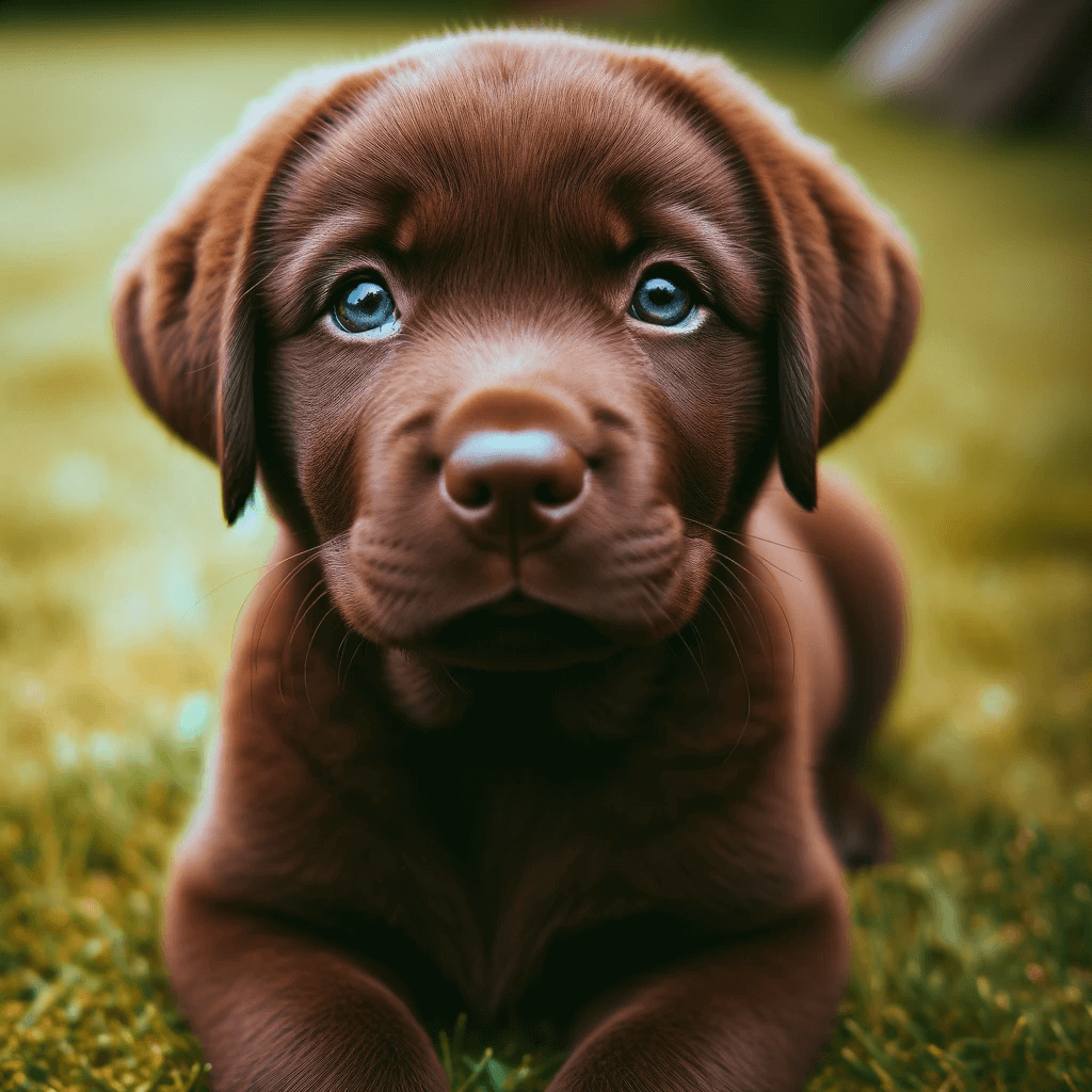 young_chocolate_Labrador_puppy_sitting_on_grass_looking_directly_at_the_camera_with_innocent_blue_eyes